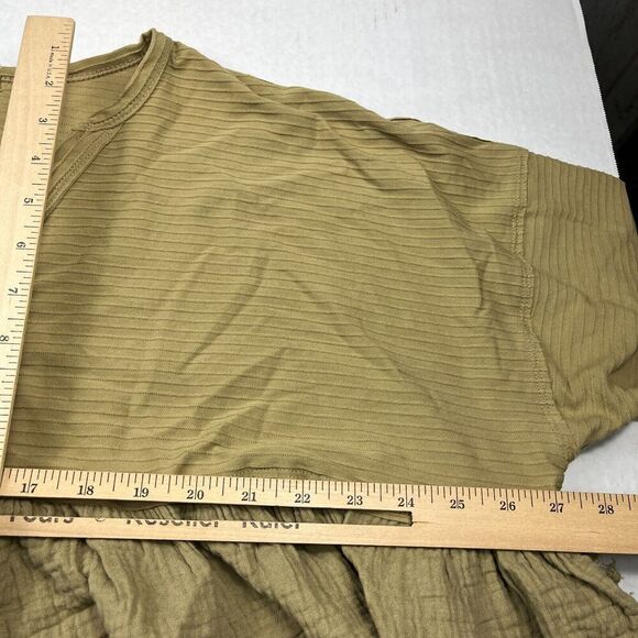 We The Free People Cropped Shirt Green Henley Long Sleeve Ruffled Boho Top SMALL - Picture 7 of 10